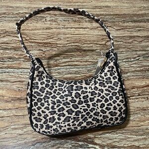 Vegan Nylon Leopard Print Shoulder Bag Women Animal Print Handbag Purse